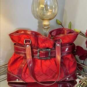 Y2K XOXO Red Shoulder Bag w/ Snakeskin Faux Leather & Silver Hardware